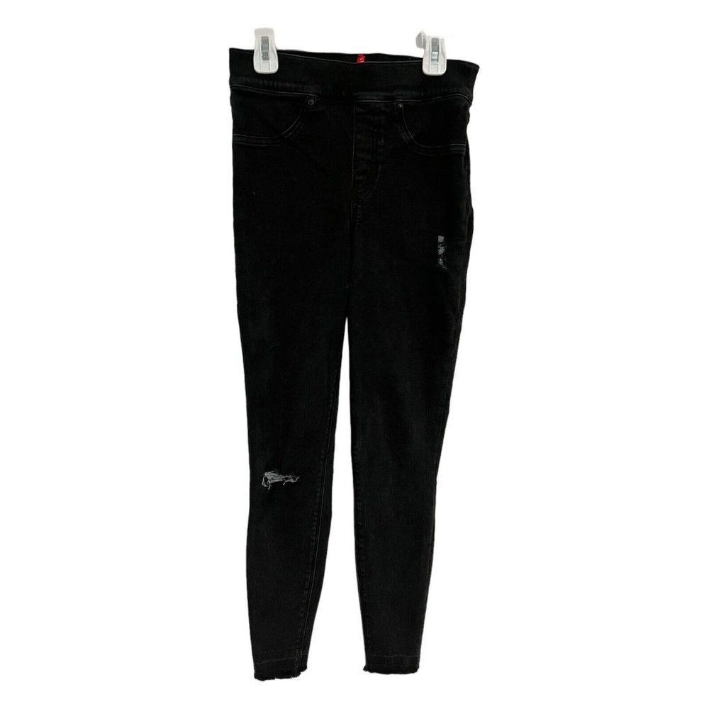 Spanx Jeans Womens XS/TP Black Skinny Ripped Pullon High Rise Stretch Denim